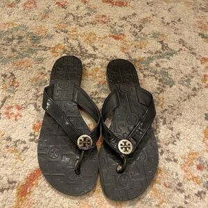 Tory Burch Black Leather Flip Flops